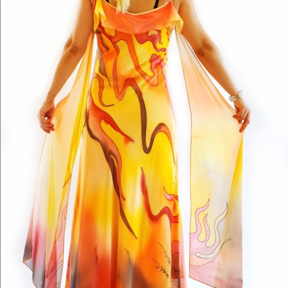 100% Silk hand painted artist made dress . - Picture 4 of 6